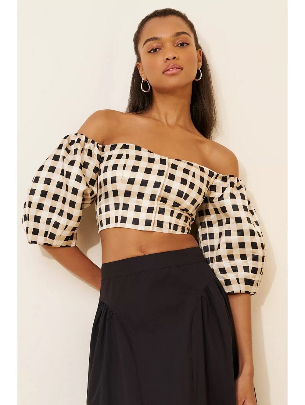 MAISON AMORY Free People Remembrance off the shoulder balloon sleeve crop Top